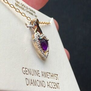 Vintage 90s PAJ Amethyst Heart Pendant Necklace Diamond Accent original box